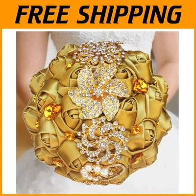 Versatile Gold Satin Rose Bouquet for Weddings and Home Decor - Indoor/Outdoor - Image 1 of 4