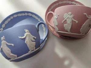 Wedgwood Jasperware ore di ballo rosa blu tazza piattino servizio tè caffè - Foto 1 di 6