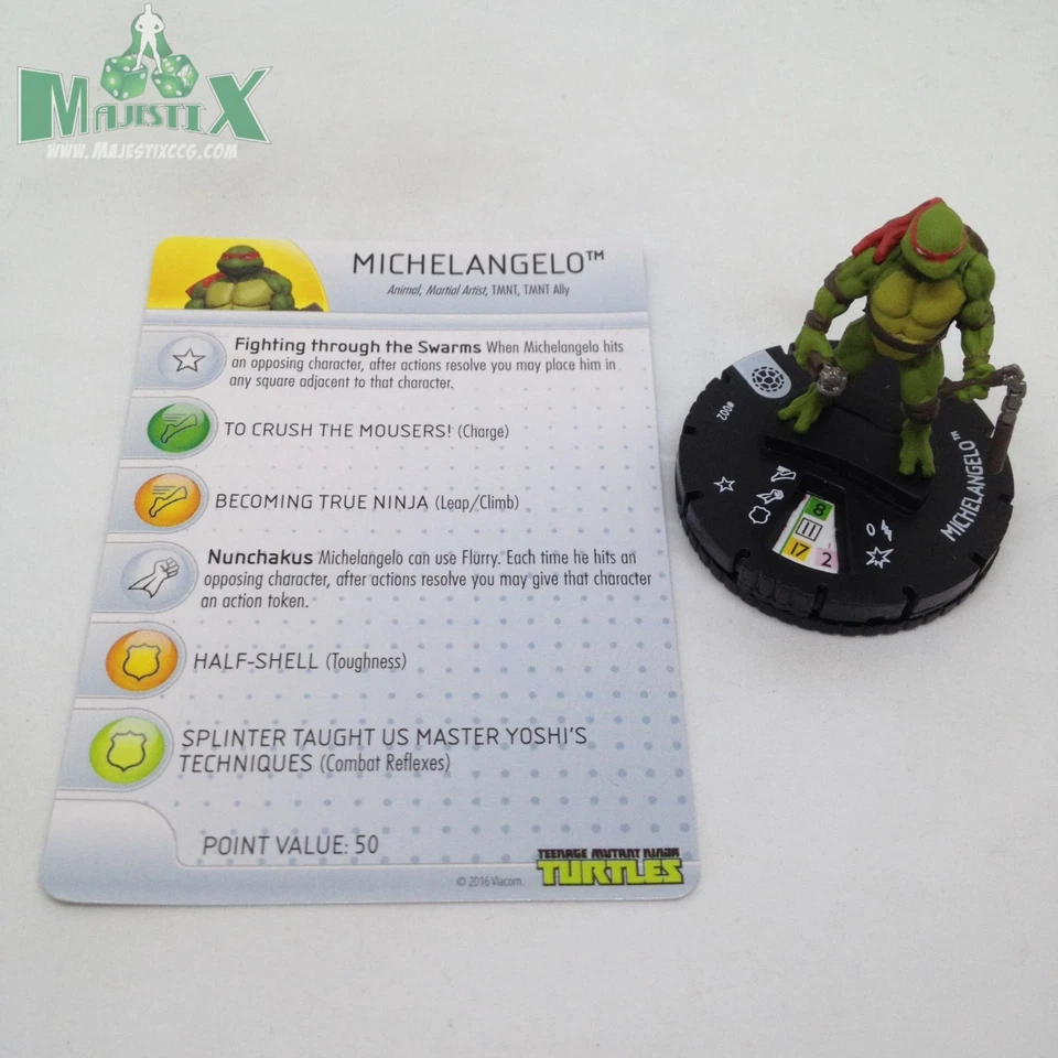 Heroclix Teenage Mutant Ninja Turtles Serie 1 Miguel Ángel #002 ¡Común con tarjeta! Foto 1 de 1