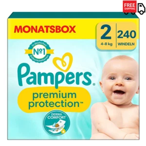 Pampers Baby Windeln Größe 2, Premium Protection Mini 4-8kg, Monatsbox 240 Stück - Bild 1 von 12