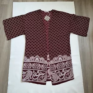Women’s L Kimono Cover Paisley 3/4 Sleeves Maroon Ivory Semi Sheer Open Front - Picture 1 of 15