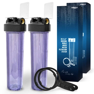 2 Transparent High Capacity 20 x 4.5” Whole House Filter Systems 1” Brass Port - Image 1 of 4