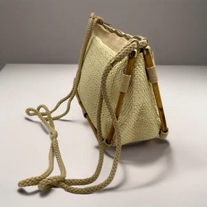 Vintage Delill Italian Handbag Purse Woven Raffia Bamboo Shoulder Bag Lined ITA - Picture 1 of 18