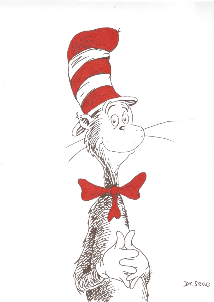 Dr. Seuss Dibujo CATO EN EL SOMBRERO Arte Original Firmado 🏅 Foto 1 de 4