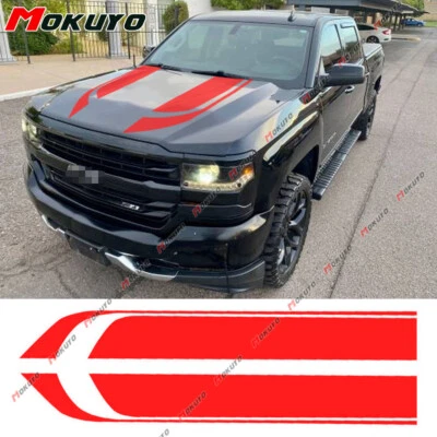 For Chevy Silverado Sport Racing Glossy Red Truck Hood Decals Stripe Stickers 2X Foto 1 de 3