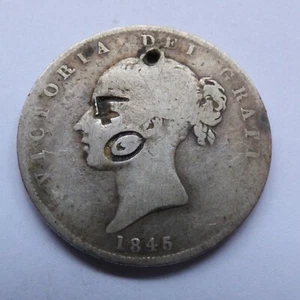 Victoria Half-Crown 1845 Holed Counter Stamped 40 (myrefn35B) - Picture 1 of 4