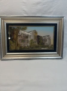Vintage Muskingum College Reverse Painting On Glass Framed - Picture 1 of 13