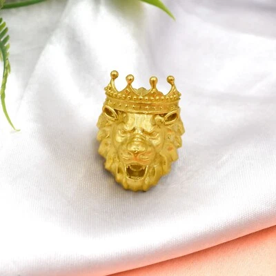 King Of Forêt Lion Anneau Or Beau Animal Tête King Bague pour Homme Ou Unisexe - Photo 1/4