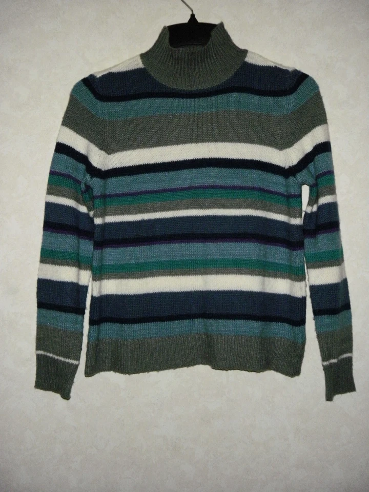 Suéter Chaps Petite Mujer PM Azul Gris Rayas Tejido Cuello Simulado Manga Larga Foto 1 de 4