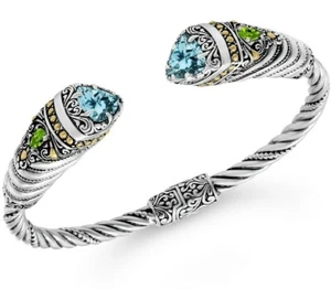 DEVATA Bali 18K Gold Silver Cuff Bracelet Blue Topaz Peridot DHK3586BT MEDIUM - Picture 1 of 11