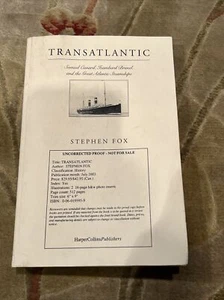 Transatlantic von Stephen Fox - unkorrigierter Beweis (selten) ERSTAUSGABE! Cunard - Bild 1 von 13