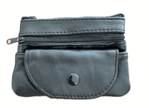 Echt leder Schlüsseltasche mit 3 Reißverschlüsse Geldbörse Schlüsseletui Knopf - Bild 1 von 4