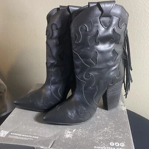 NEW Women's Dingo Lady's Night Fringe heel Black western dance boot sz 9 - Picture 1 of 17