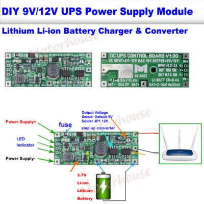 Lithium Li-ion 3.7V Battery Charger 9V 12V Converter Module DIY UPS Power Supply - Image 1 of 2
