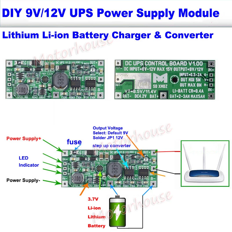 Lithium Li-ion 3.7V Battery Charger 9V 12V Converter Module DIY UPS Power Supply - Image 1 of 2