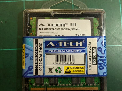 A-Tech 4GB (2x2GB) DDR2 PC2-5300 200-Pin Laptop RAM Memory - Image 1 of 2