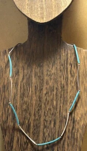 Southwestern Style Necklace Liquid Silver Turquoise Spacers 925 Clasp 16”L 2mmW - Picture 1 of 7