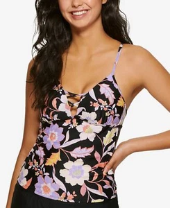 Hula Honey Juniors Luna Floral Strappy Bikini Tankini Top Color Black Multi M - Picture 1 of 4