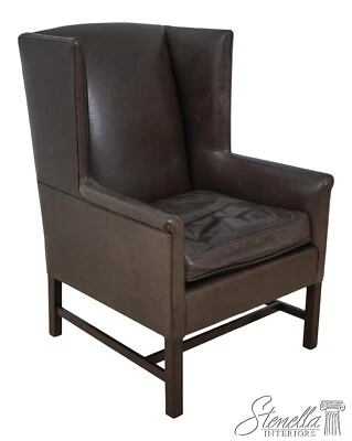 60513EC: Quality Brown Leather Modern Wing Chair - Image 1 of 4