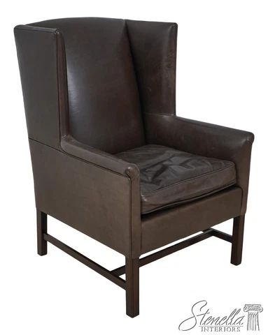 60513EC: Quality Brown Leather Modern Wing Chair Cover