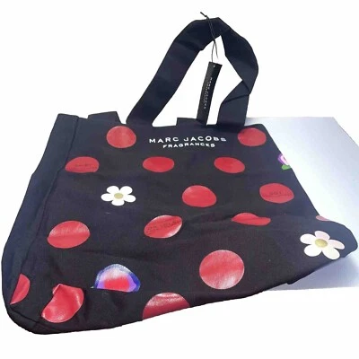 Marc Jacobs Fragrance Large Tote Black Red Dots Graphic Floral Daisy - Image 1 of 4