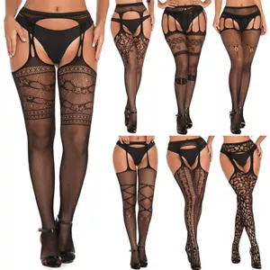 Oberschenkelhohe Netzstrumpfhose Für Damen Mit Strumpfgürtel Und Strümpfen ❆ > - Bild 1 von 25