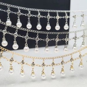 100cmRhinestone Beaded Faux Pearl Chain Tassle Fringe Accessory Trimming Jewelry - Picture 1 of 13