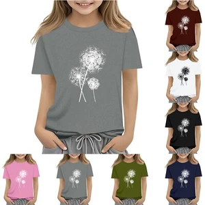 Girls Boys Printed Short Sleeve T-Shirts Kids Performance Basic Lightweight Tee@ - Picture 1 of 33