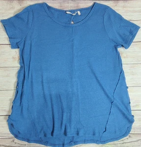 Soft Surroundings Waverly Waffle Weave Tee Top Women's Large Blue Keyhole Back - Picture 1 of 5