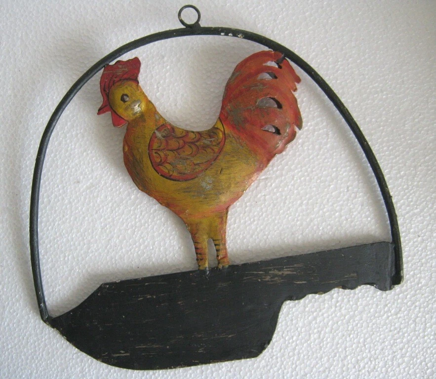 BUTCHER'S TRADE / DISPLAY ADVERTISEMENT SIGN , FRAMED ROOSTER & KNIFE .  - Image 1 of 4
