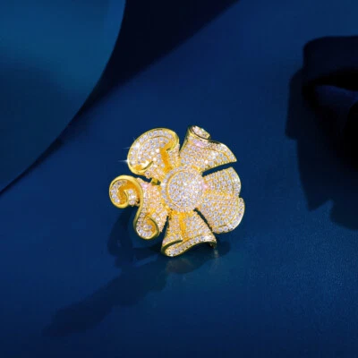 Chunky White Gold Plated CZ Big Flower Micro Pave Engagement Band Ring for Women - Image 1 of 4