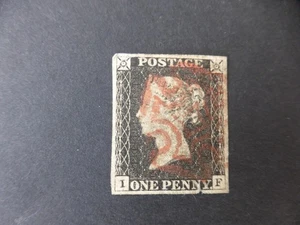 QV 1840 1d black 3 margins with Red Maltese Cross - letters IF - Picture 1 of 2