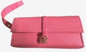 YALEA Eyeglass Case Coral Fabric Covered Sunglass Case Wristlet W Gold Tone Logo - Picture 1 of 10