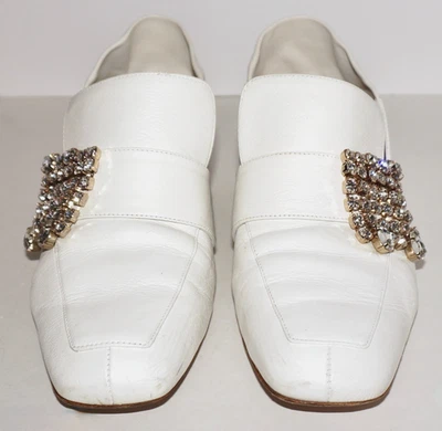 STUART WEITZMAN White Leather & Rhinestone IRISES Loafers US 7 - Image 1 of 4