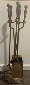Vintage Mid Century Modern Long Handle Seymour Fire Place Tools Brass Set 4pc - Picture 1 of 8