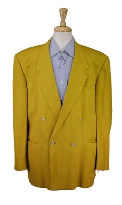 Blazer Versace V2 Vintage Anos 80 Anos 90 Masculino Linho Amarelo Peito Duplo 44R - Imagem 1 de 4