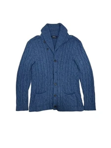 Cárdigan Polo Ralph Lauren Azul Tejido con Cable Lana de Cordero con Cuello Chal Para Hombre’s L - Imagen 1 de 8