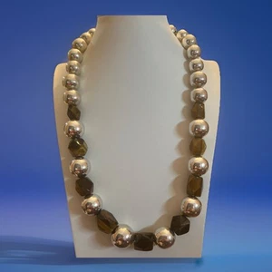 Taxco Mexico Sterling 925 & Tigers Eye Beads Necklace Heavy 25.5” 153.8g - Picture 1 of 14