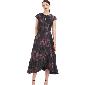 Vestido de Cóctel Kay Unger Massima Metálico Floral Jacquard Midi Visón Rosa Talla 6 - Imagen 1 de 12
