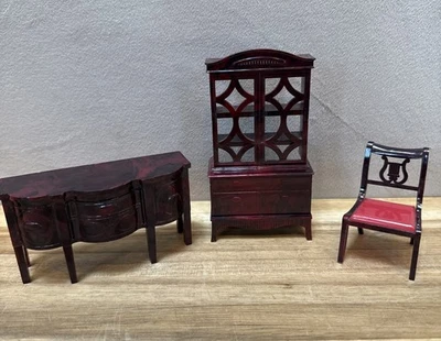 Vintage IDEAL Dollhouse Furniture Buffet  China Cabinet & Chair Renwal Toys - Image 1 of 4