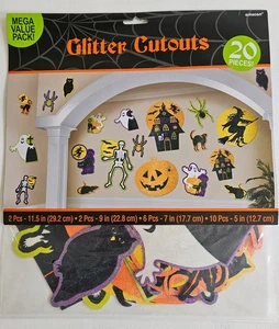 NIP 2014 AMSCAN PACK OF 20 HALLOWEEN GLITTER CUTOUTS Die Cuts CLASSIC RETRO - Picture 1 of 6