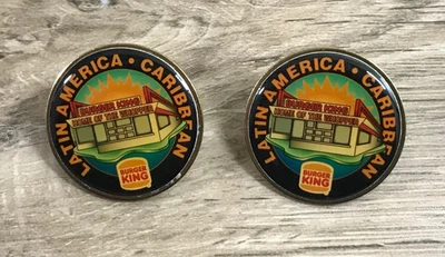 2 Vintage Burger King Home Of The Whopper Latin America Caribbean Lapel Hat Pins - Image 1 of 4