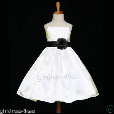 VESTIDO DE NOIVA MARFIM/PRETO TIRAS DE ESPAGUETE FLOR MENINA 12M 18M 2 4 6 7/8 9/10 12 - Imagem 1 de 2