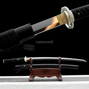 L6 Steel Japanese Katana Mirror Blade SHINOGI ZUKURI Samurai Sword Sharp Black . - Picture 1 of 10