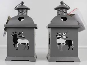 2x Lumineo LED Metall Indoor Elch Laterne 12x25cm Timer grau Weihnachten KR2-E2 - Bild 1 von 4