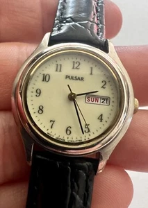 Vintage Pulsar Ladies Quartz Watch, V783-0060 Leather Strap Full Lume Dial - Picture 1 of 15