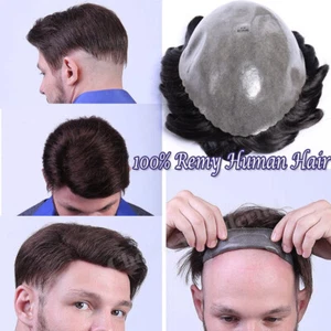 150% Mens Toupee Replacement System 100% Human Hair Micro Poly Skin PU Hairpiece - Picture 1 of 31