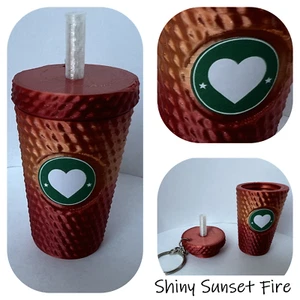 2 pack Studded Coffee Tumbler Keychain w/ Screw Top Lid!! Sunset Fire and White - Picture 1 of 2