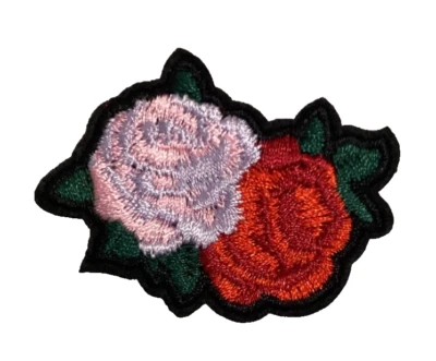 Red Pink Roses Embroidered 2" Iron Sew On Patch Flowers Garden Nature Bloom - Image 1 of 2