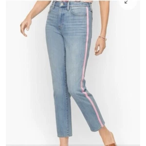 Talbots Modern Ankle Jeans Rosa Weiß Streifen Bandbesatz Gr. 8 Neu - Bild 1 von 12